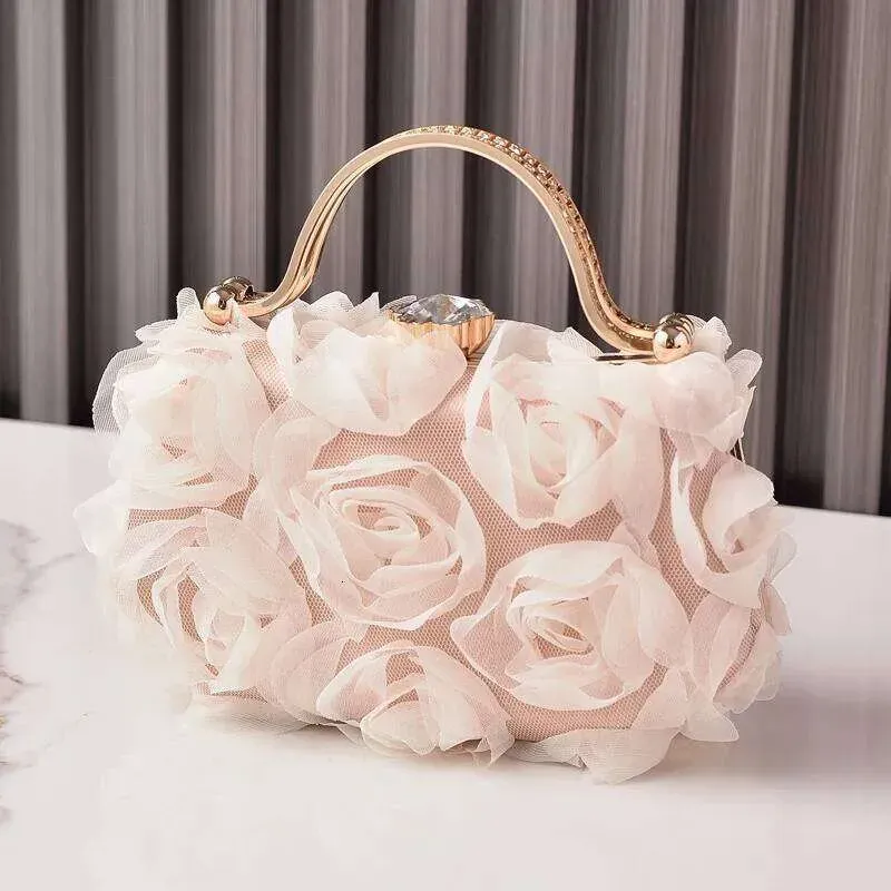 Pink Flower Banquet Women's Cheongsam Evening Handmade Shoulder Dia Box Bags Designer Purse And Handbag Bag_voghion.com