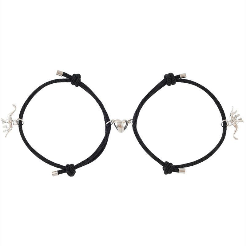 Yamaler 1 paar magnetische adsorptie, moeilijk te breken, anti-val, zweetbestendig, verstelbare 3D hart dinosaurus paar armband sieraden_voghion.com