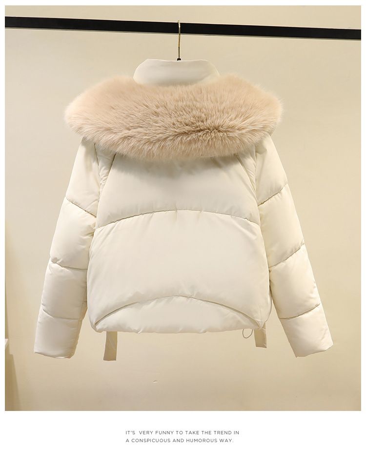 Winter-Pufferjacke für Damen mit Kunstpelzkragen, locker sitzender Kurzmantel, warme Oberbekleidung mit Fleecefutter für Freizeit und Pendeln_voghion.com