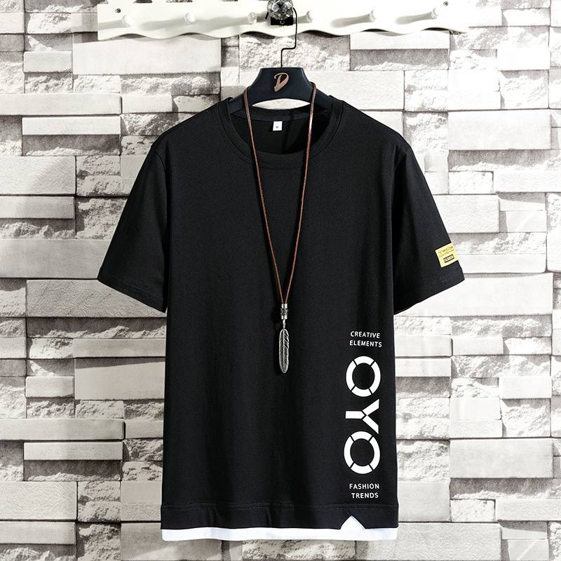 Short sleeved T-shirt, men's summer Hong Kong style trend, pure cotton clothing, spring loose fashion label, half sleeved fashion_voghion.com