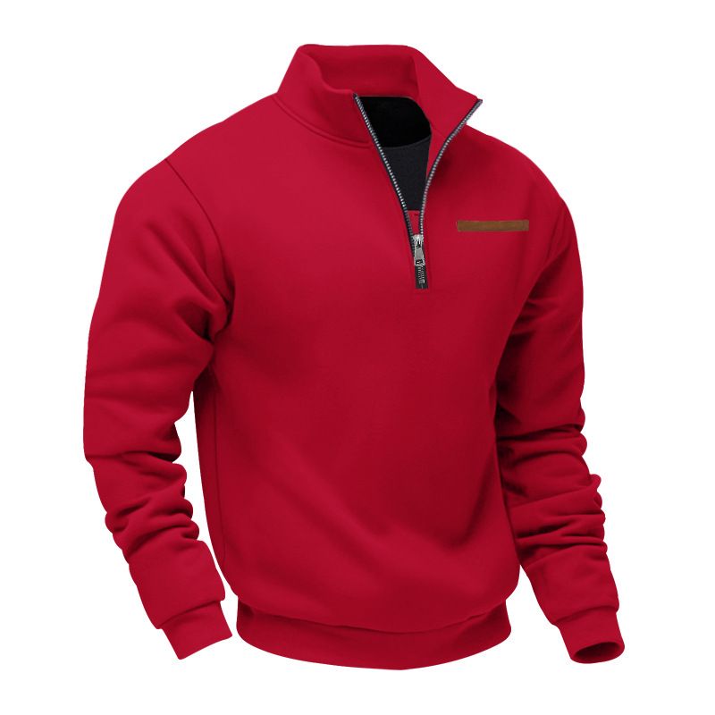 Large Size Spring And Autumn Fleece Half Zip Loose Stand Collar Pullover Solid Color Casual Sweatshirt For Men_voghion.com