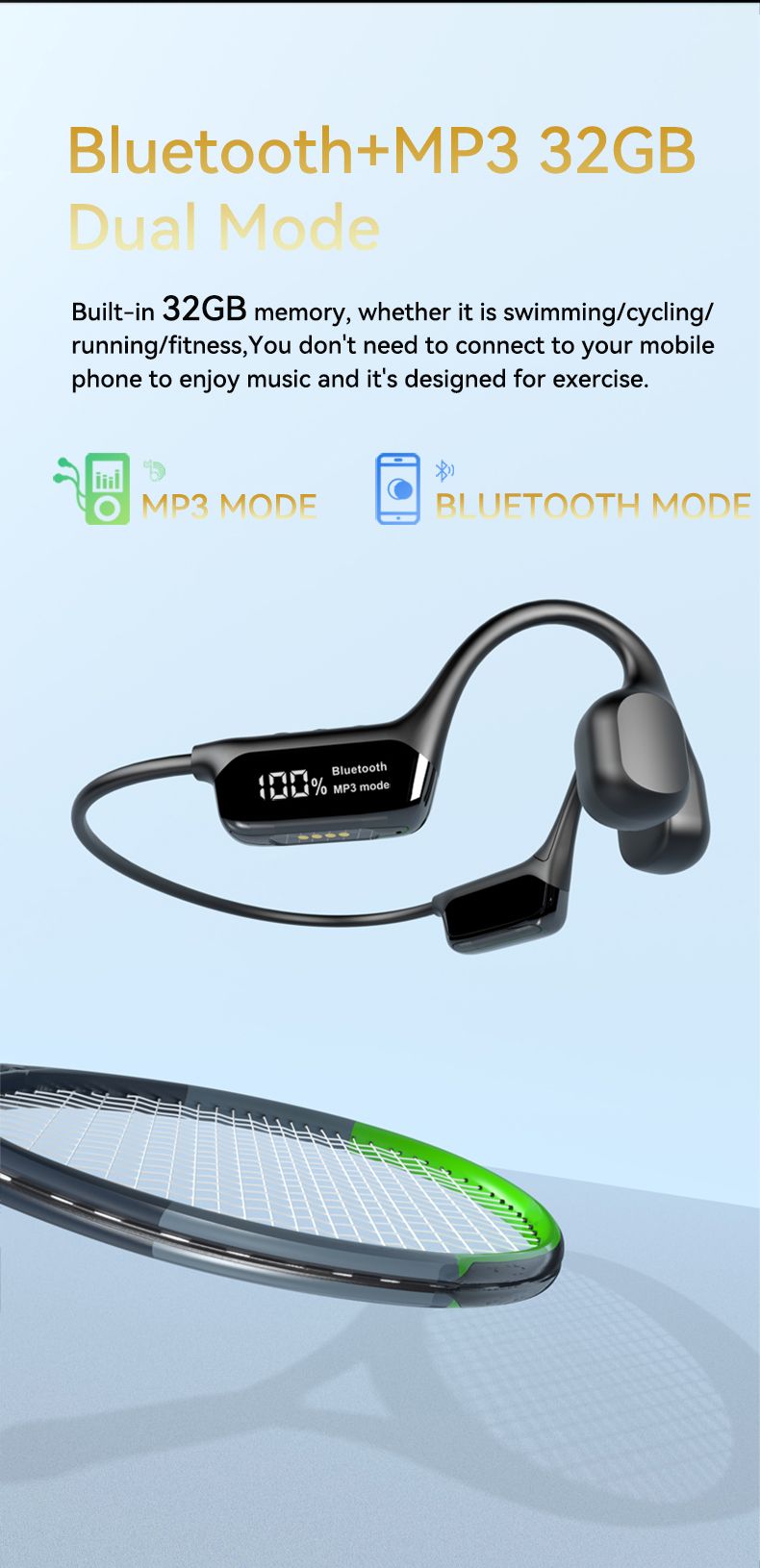 Bone Conduction Headphones Bluetooth 5.4 Wireless Earphone IPX8 Waterproof For Swimming Sports Support MP3 Player With_voghion.com