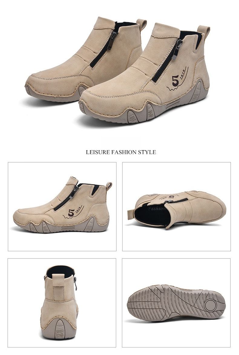 Neue Herren-Martin-Stiefel aus Leder mit hohem Schaft und Reißverschluss, beliebte handgenähte Damenschuhe, flache Schuhe für Herbst und Winter, Freizeitschuhe_voghion.com