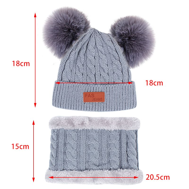 Kanner Wantermütz Schal Handschuesch Set Duebelkugel Fleece Futter Puppelchenmütz fir Jongen Meedercher Einfarweg Puppelchen Strickmütz 1-4 Joer_voghion.com