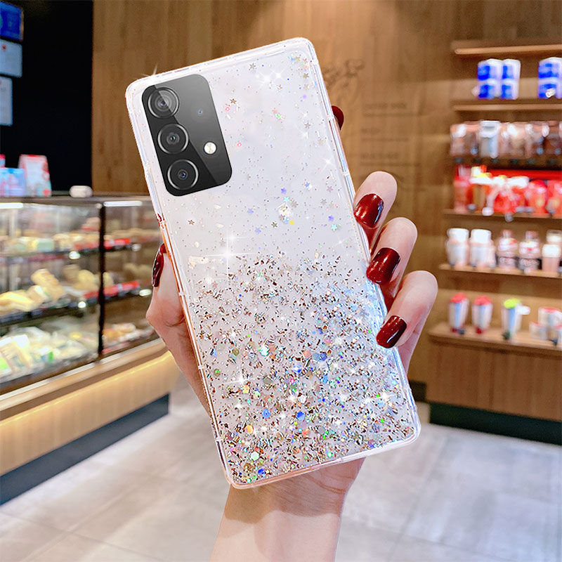 Silberfolie Glitzer Puder Klare Handyhülle für Samsung Galaxy S8 S9 S10 S20 S21 S22 S23 Plus S21FE Note8 Note9 Note10 Note20 Ultra Soft TPU Cover_voghion.com