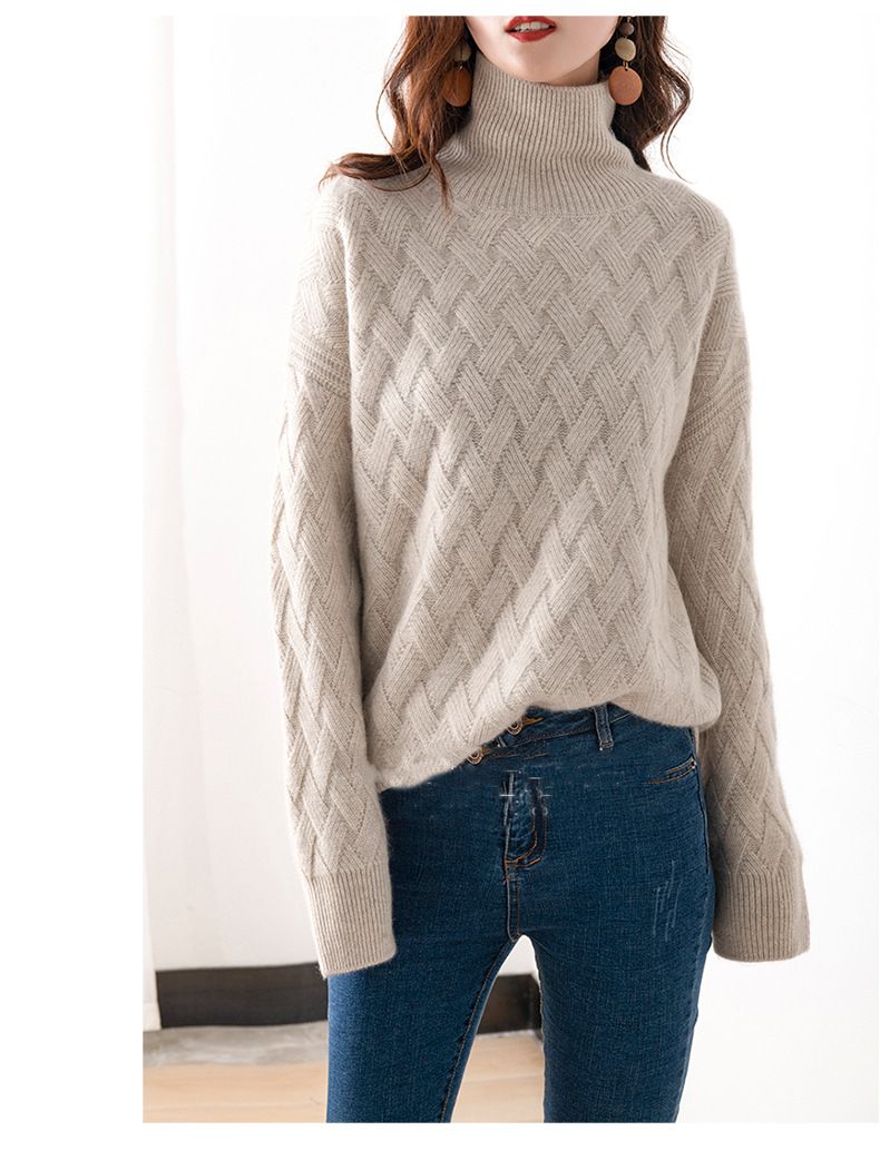 Rollkragenpullover für Mädchen, Damen, Herbst- und Wintermodell, lockerer, dicker Pullover, kurzer Pullover mit Umlegekragen, gestrickt_voghion.com