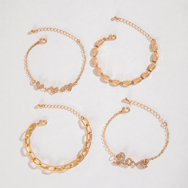 Pulseiras Premium Sense Dia Chain Multicamadas Empilhadas Design Criativo Pulseira de Carta de Amor Conjunto de 4 Peças para Mulheres_voghion.com