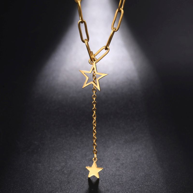 Hot Sales KKjoy Star Pendant Necklace for Women Sier Color Stainless Steel Beads Double Chain Collars Minimalist Jewelry_voghion.com