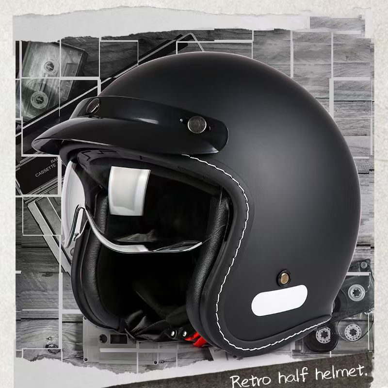 Casque moto 3/4 rétro certifié 3C avec pare-soleil intérieur et compatibilité Bluetooth – ABS léger pour hommes et femmes (couleurs mates/brillantes, M-XXL)_voghion.com