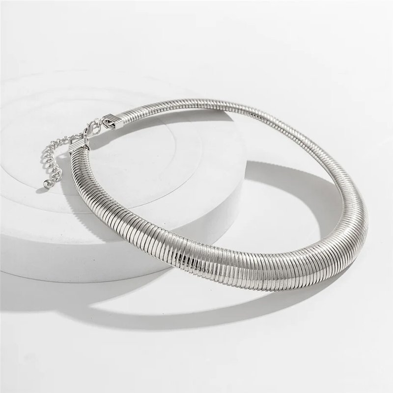 Gypsy Exaggerated Heavy Metal Twisted Torques Choker Necklace for Women Spiral Big Chunky Chain Grunge Jewelry Steampunk_voghion.com