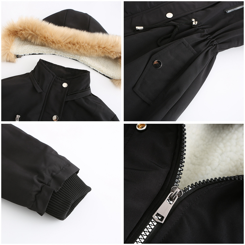 Cappotto imbottito in lana d'agnello spesso da donna, cappotto imbottito ampio, cappello staccabile e giacca in pile_voghion.com