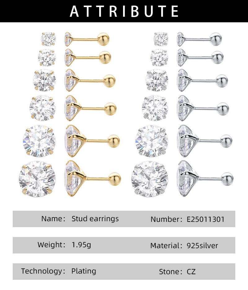 Gioielli da donna in argento sterling S925 con quattro griffe e orecchini a vite con zirconi, gioielli classici versatili, alla moda e semplici da donna_voghion.com