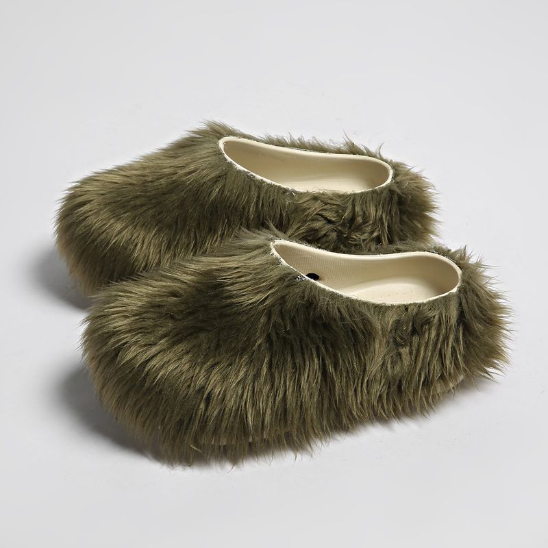 Chaussons mules en fausse fourrure avec semelle plateforme – Chaussures unisexes confortables pour l'intérieur et l'extérieur, antidérapantes et confortables, tendance années 2000_voghion.com