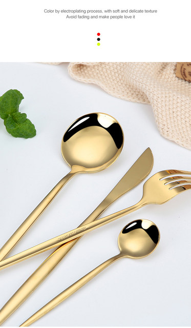24-teiliges Edelstahl-Geschirr-Set, Schwarzgold, Besteck, Löffel, Gabel, Messer, westliches Besteck, Besteck, Geschirrzubehör_voghion.com