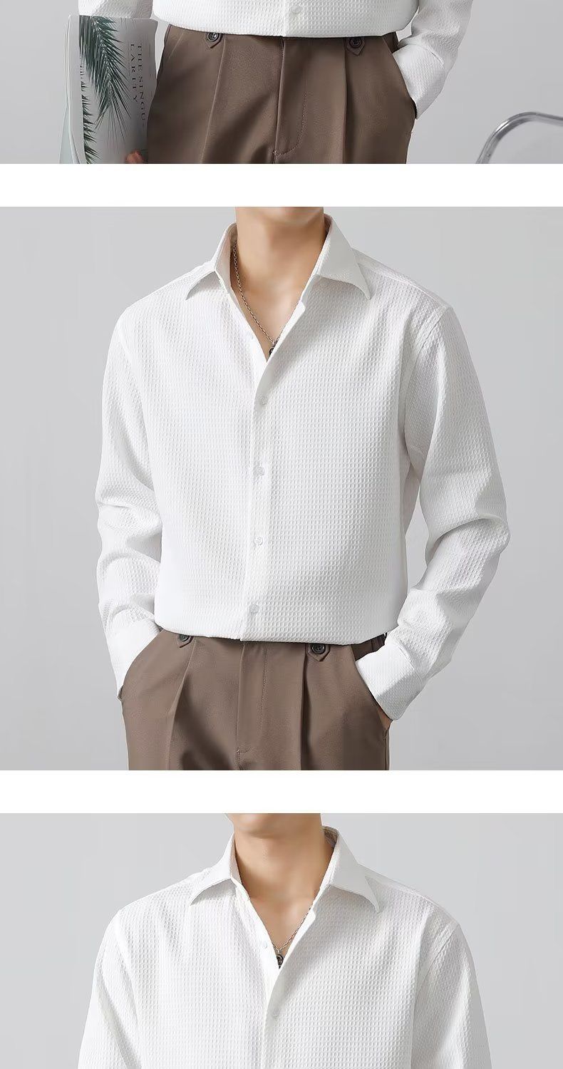 Camicia da uomo francese business casual, di alta qualità, a maniche lunghe, primavera-autunno, vestibilità aderente, tendenza, attraente_voghion.com