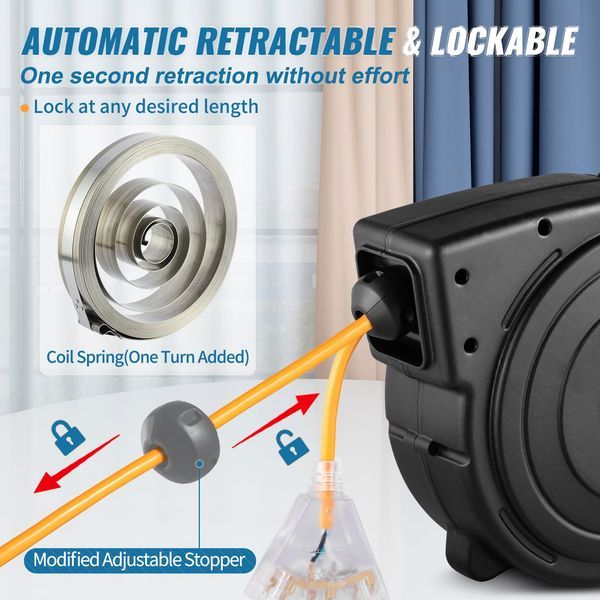 50ft Retractable Extension Cord Reel 14AWG/3CSJTOW Power Cord Reel_voghion.com