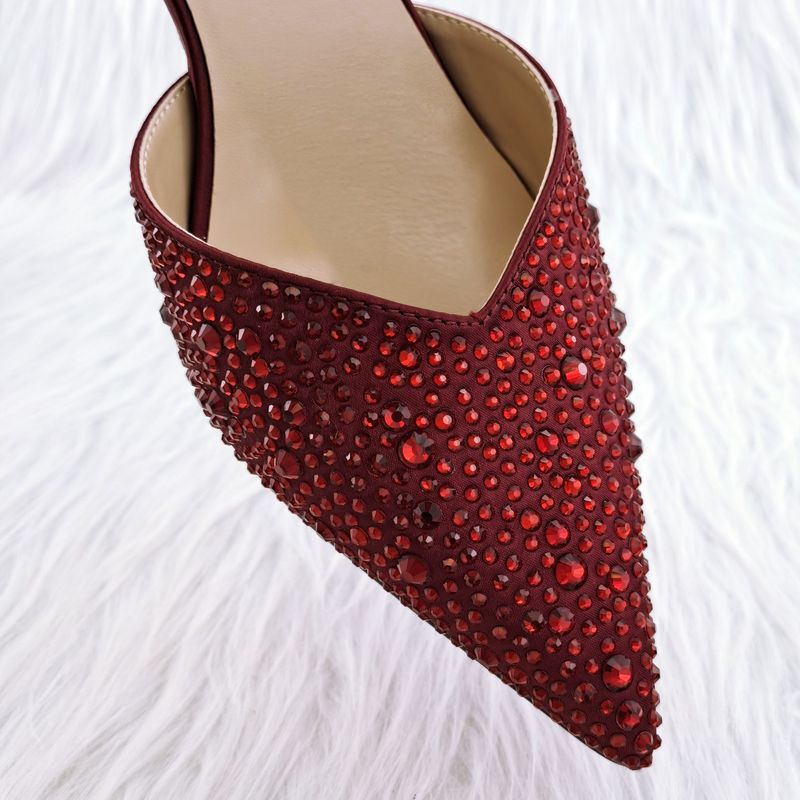 Damenschuhe, spitzes Schuh-/Taschenset für Damen, schlichtes, farbenfrohes, mit Strasssteinen verziertes Knöchelschnallen-Set mit Kette für den täglichen Gebrauch und Partys_voghion.com