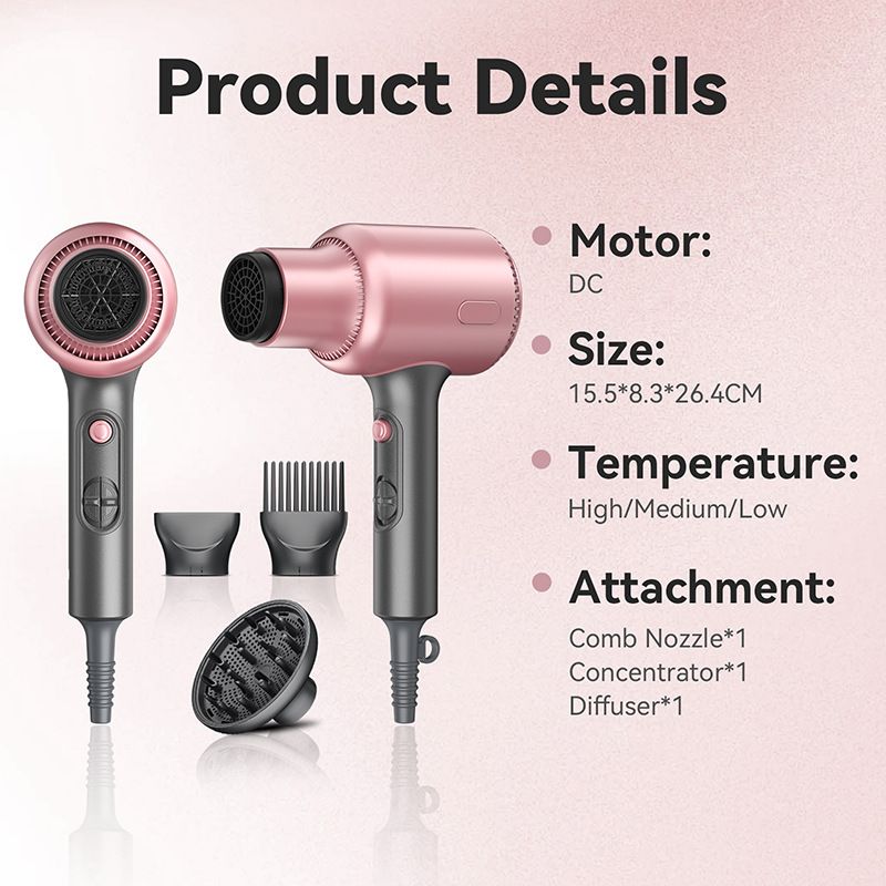 Haartrockner, Blown Away Ionen-Haartrockner für lockiges Haar mit Diffusor, 1199 W schnelltrocknender Föhn, 3 Aufsätze für alle Haartypen, leicht und leise, Roségold_voghion.com