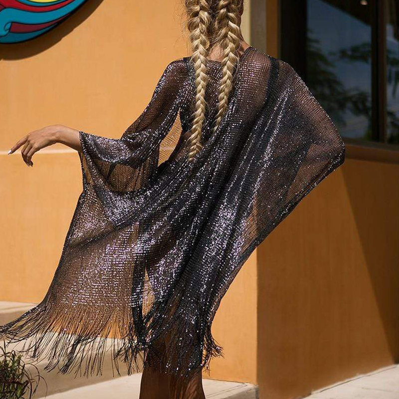 Mesh-Strandüberzug in Gold und Silber, durchsichtiger Urlaubs-Sonnenschutz, Cardigan, Bikini-Außenüberzugsbluse_voghion.com
