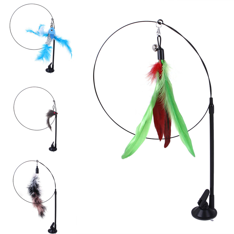 Guangying Cats Wand Toy Good Tenacity Pet Interaction Recreational Cats Teaser Feather Stick Toy With Suction Cup Cats Supplies_voghion.com