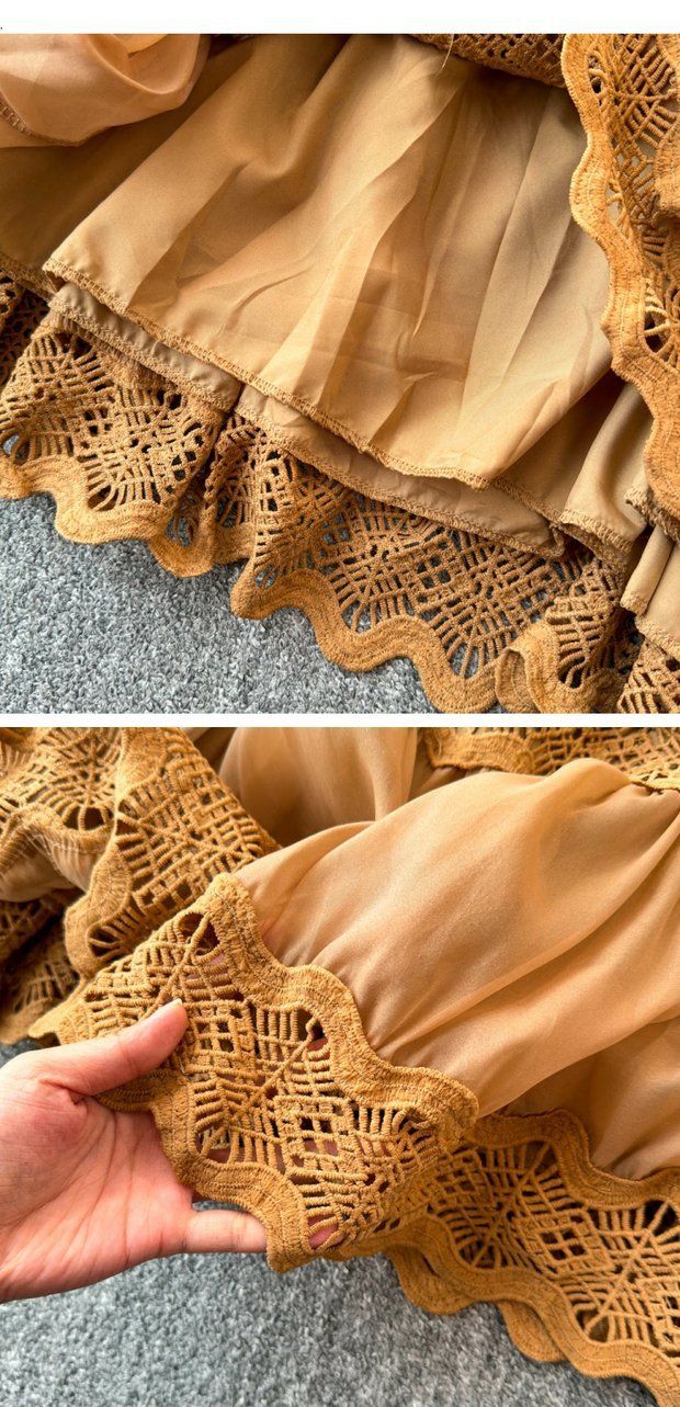 Camicia ricamata a lanterna da donna, elegante camicetta ricamata con maniche a lanterna, rifiniture in pizzo e gonna abbinata - Completo da donna boho chic_voghion.com