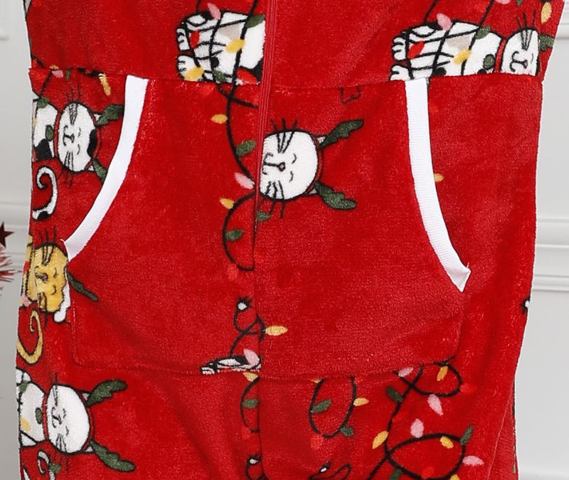 Damen Kleeschen Routkäppchen Flanellgedréckte Jumpsuit Pyjama Heemkleeder_voghion.com