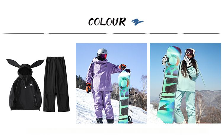 Nuove celebrità di Internet, calde e antivento, con orecchie di coniglio per uomini e donne, completo da sci foderato in pile, tuta da neve per coppie_voghion.com