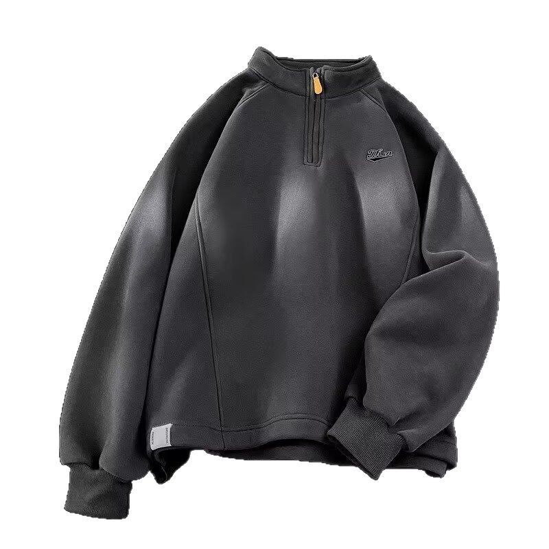 Novo moletom cinza minimalista com gola alta para homens, estilo street hooligans e uma linda jaqueta tipo pulôver com zíper_voghion.com