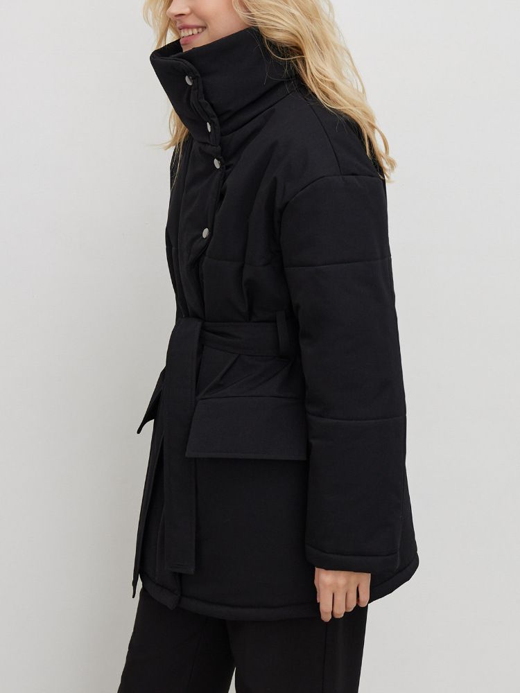 Roupas femininas gola alta algodão jaqueta inverno temperamento comutando moda quente à prova de vento gola alta com cinto algodão jaqueta_voghion.com