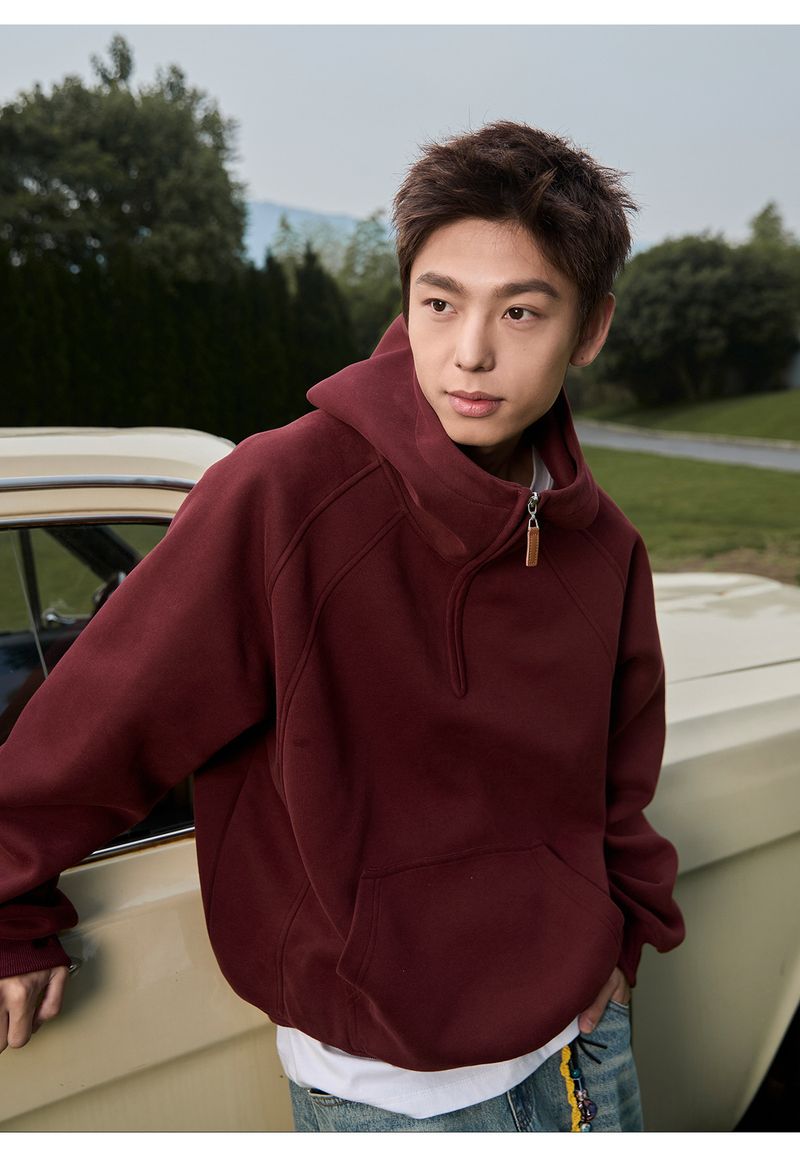 Schwerer 380 g schwerer Kapuzenpullover für Herren mit halbem Reißverschluss und Stehkragen, übergroßer Passform, lässiger Pullover für Herbst und Winter_voghion.com