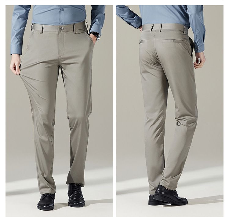 Anzughose aus Seidenmischung für Herren – Stretch-Businesshose aus knitterfreiem und atmungsaktivem Stoff für Büro und Abendgarderobe (Schwarz, Blau)_voghion.com