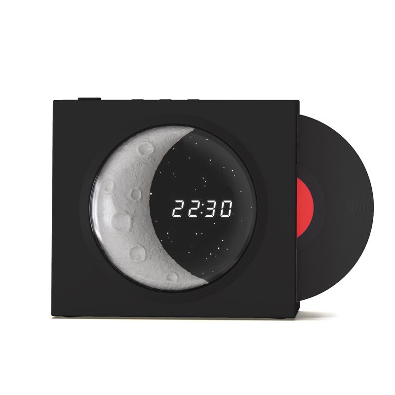 Black vinyl record player, TF card, music, Bluetooth speaker, USB charging, moon clock, starry sky light_voghion.com