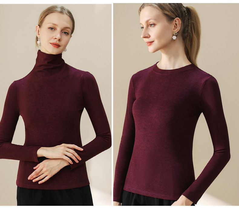 Silk De Rong High Neck Base Shirt Autumn And Winter Women's Inner Wear, Fleece-Lined, Heat-Generating, Warm Top For_voghion.com