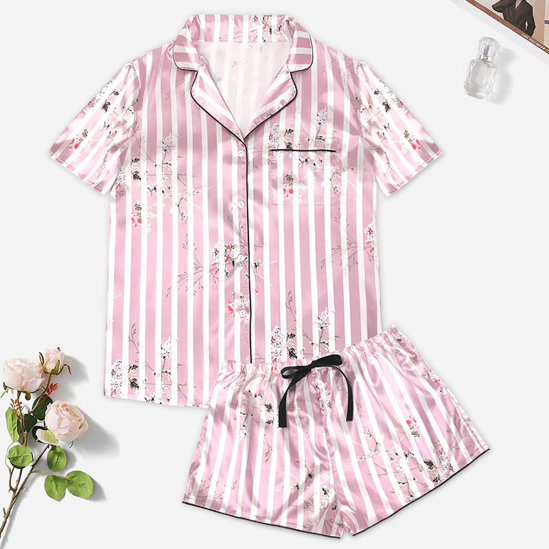 High-quality satin stretch ice silk comfortable home wear short-sleeved shorts pajamas best-selling_voghion.com