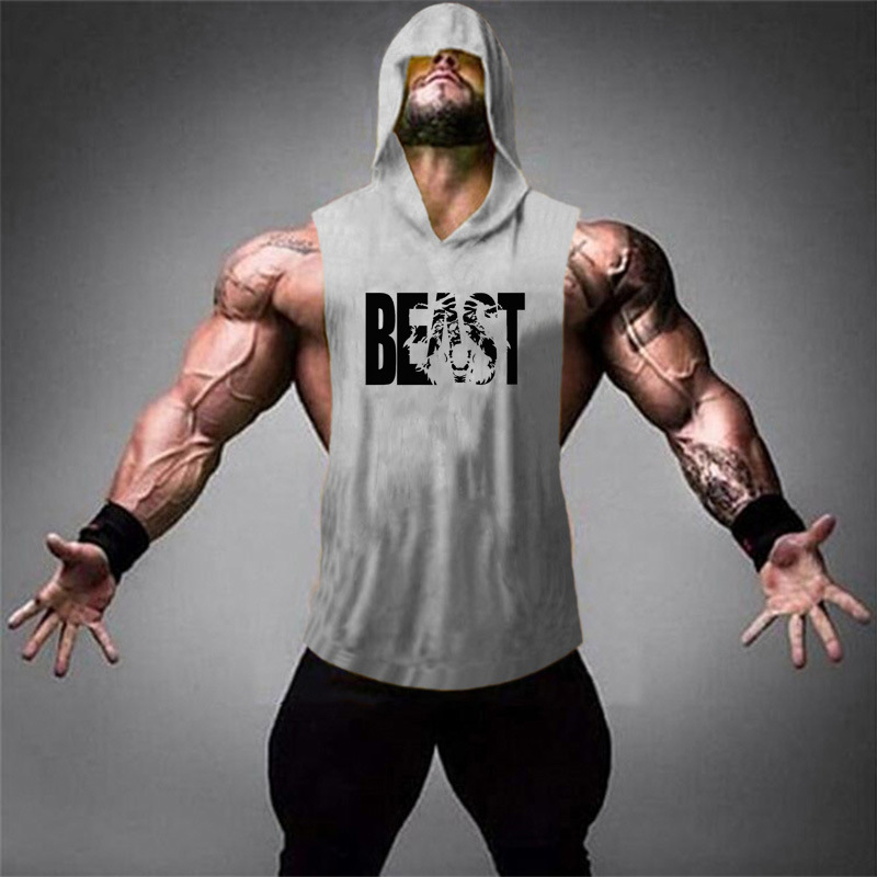 Sommer-Herren-Bodybuilding-Fitness-Unterhemd mit Kapuze, Sportweste, lockeres Hürdentraining, ärmelloses Oberteil_voghion.com