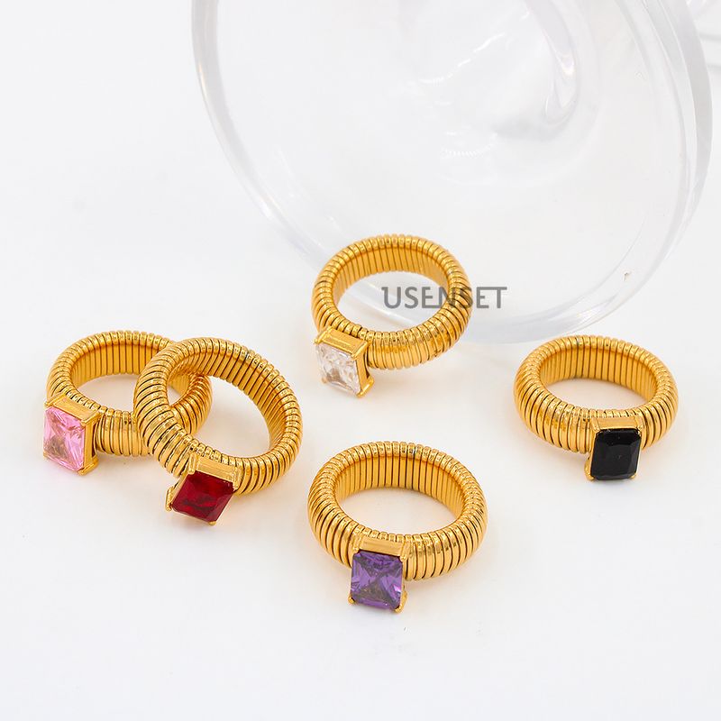 Bague en acier inoxydable pour femme, anneau élastique faible, couleur incrustée de zircons, anneau en acier titane, simple_voghion.com