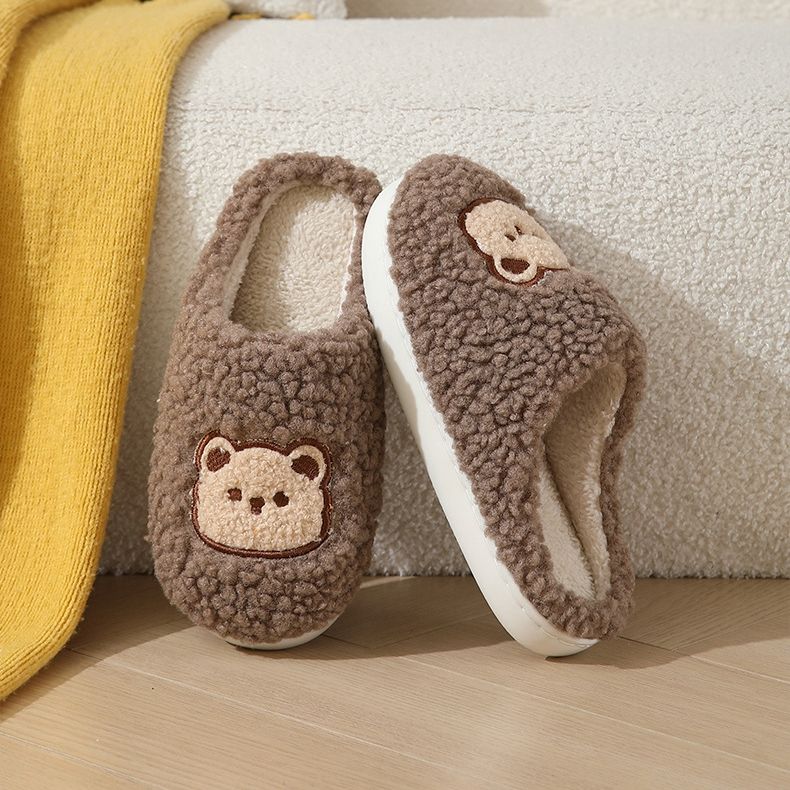 Hustøffel Menn Kvinner Bjørn flip-flops Vinter Varm Tegneserie Kawaii Plysj Innendørs Hjemmesko Flate Morsomme Fuzzy Kvinnelige Slides S050_voghion.com