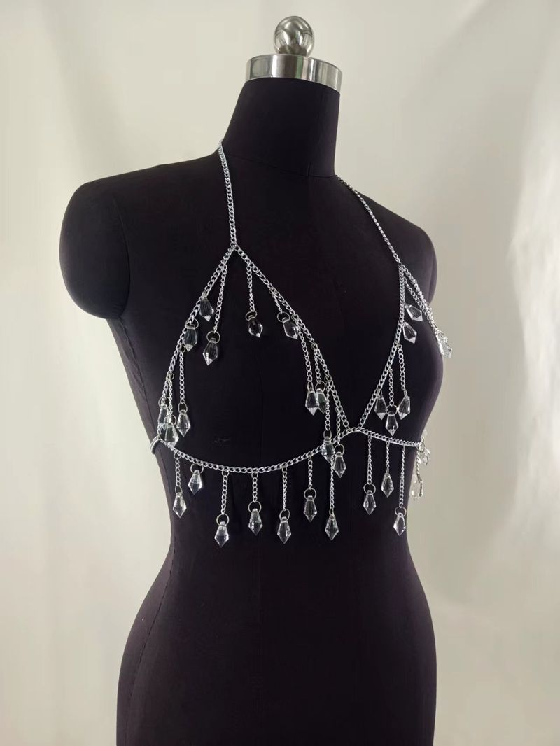 Klarer Kristall-Edelstein-Anhänger, Fransenkette, Brustkette, Taillenkette, kombinierte Körperkette_voghion.com
