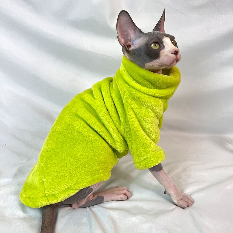 Roupas para gatos Sphynx sem pelos outono inverno espessadas Devon Rex Camada de base de veludo quente e confortável_voghion.com