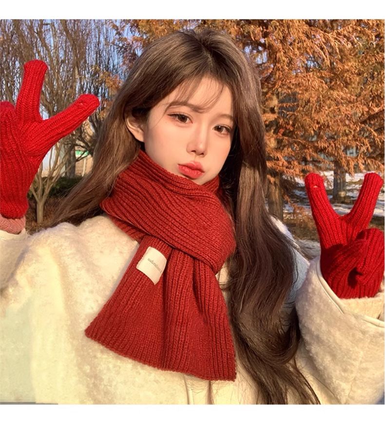 Sciarpa da donna Inverno 2025 Nuova sciarpa calda coreana in lana lavorata a maglia Sciarpa calda spessa rossa da donna_voghion.com