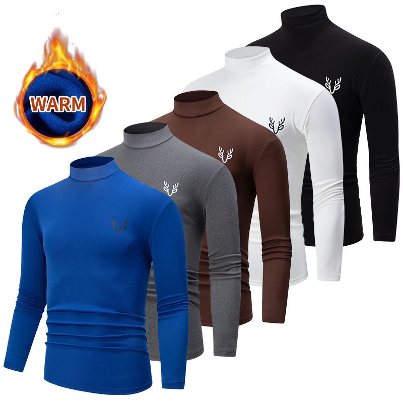 Overseas Platform Special Code Men's Autumn Winter Fashion Half Turtleneck Solid Color Base Shirt Casual Underwear_voghion.com