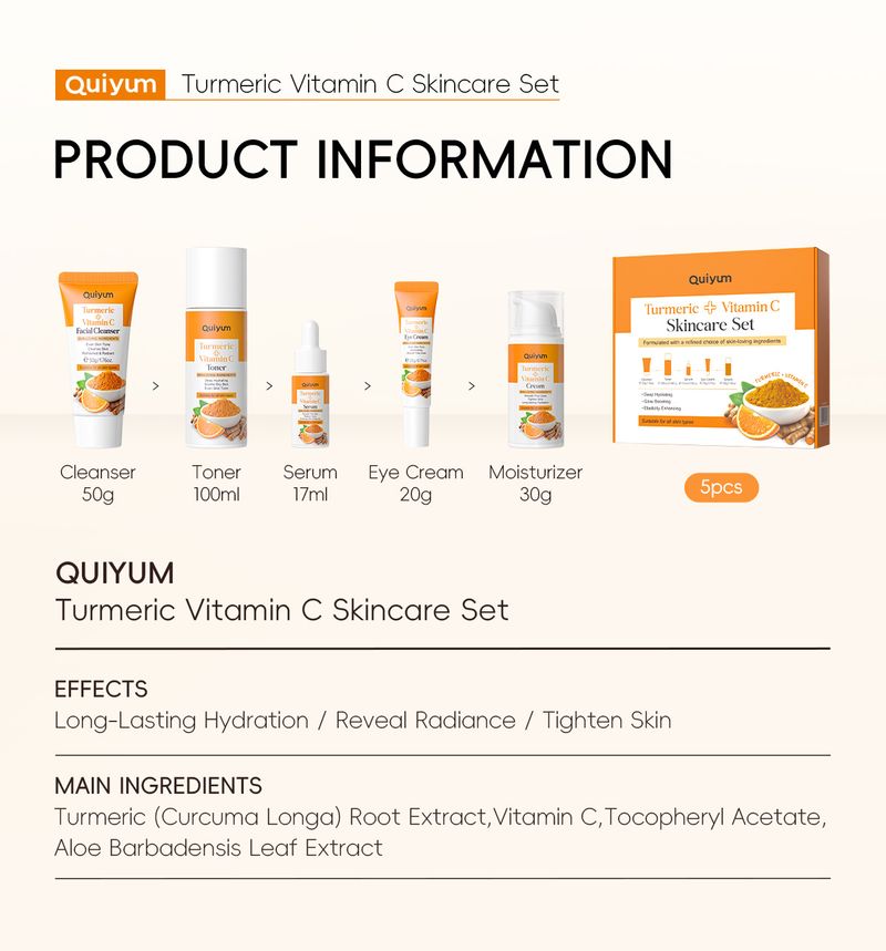 Sets Quiyum Kurkuma Vitamin C Hautpflege Set 5 Stück Englisch Gesichts Pflege Feuchtigkeits_voghion.com