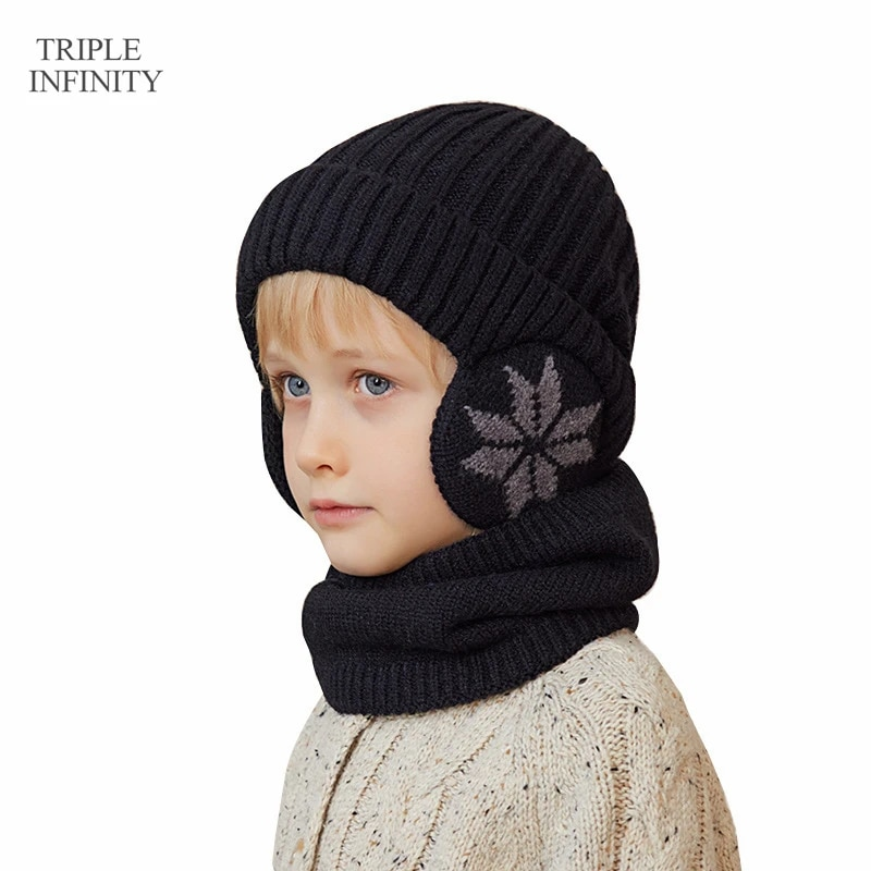 Modische Wintermützen für Kinder, mit Flausch gefüttert, winddicht, warm, Mützen, Outdoor-Nackenschutz, Schal, dicke Strickmützen_voghion.com