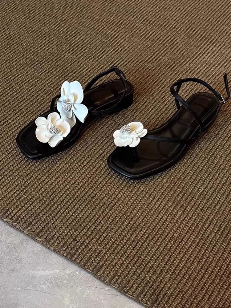 Sandali romani da spiaggia aperti in morbida pelle con cinturino a fiore, da donna, estivi, nuovi, stile favola, 2025, nuovi, alla moda, squisiti, comodi da indossare_voghion.com