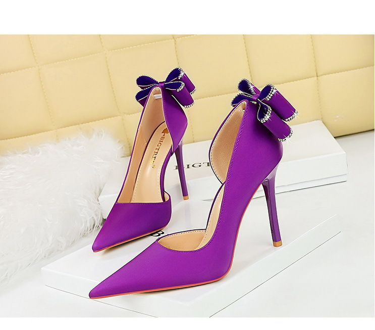 626-H36M Banquet Slim High Heels Shallow Mouth Pointed Side Hollow Water Diamond Back Bow Single Shoes_voghion.com