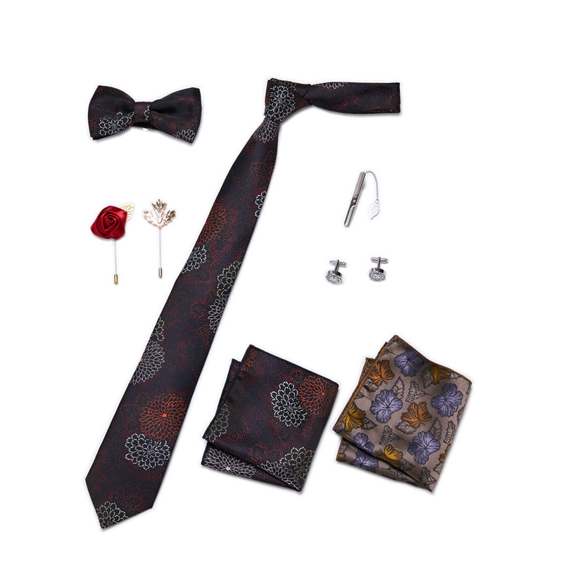 Men's Ties & Handkerchiefs fashionable business solid color flower tie square scarf 8-piece combination set_voghion.com