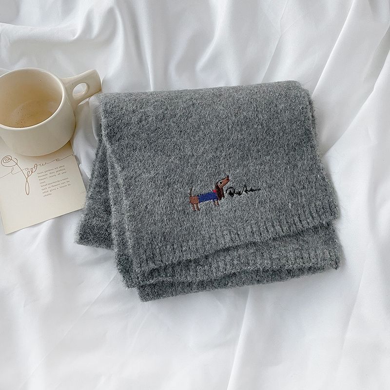 New Cute Dog Embroidered Autumn and Winter Warm Shawl Student Versatile Couple Scarf_voghion.com