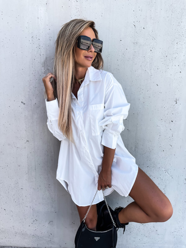 Women's fashion irregular loose long sleeve lapel shirt dress_voghion.com