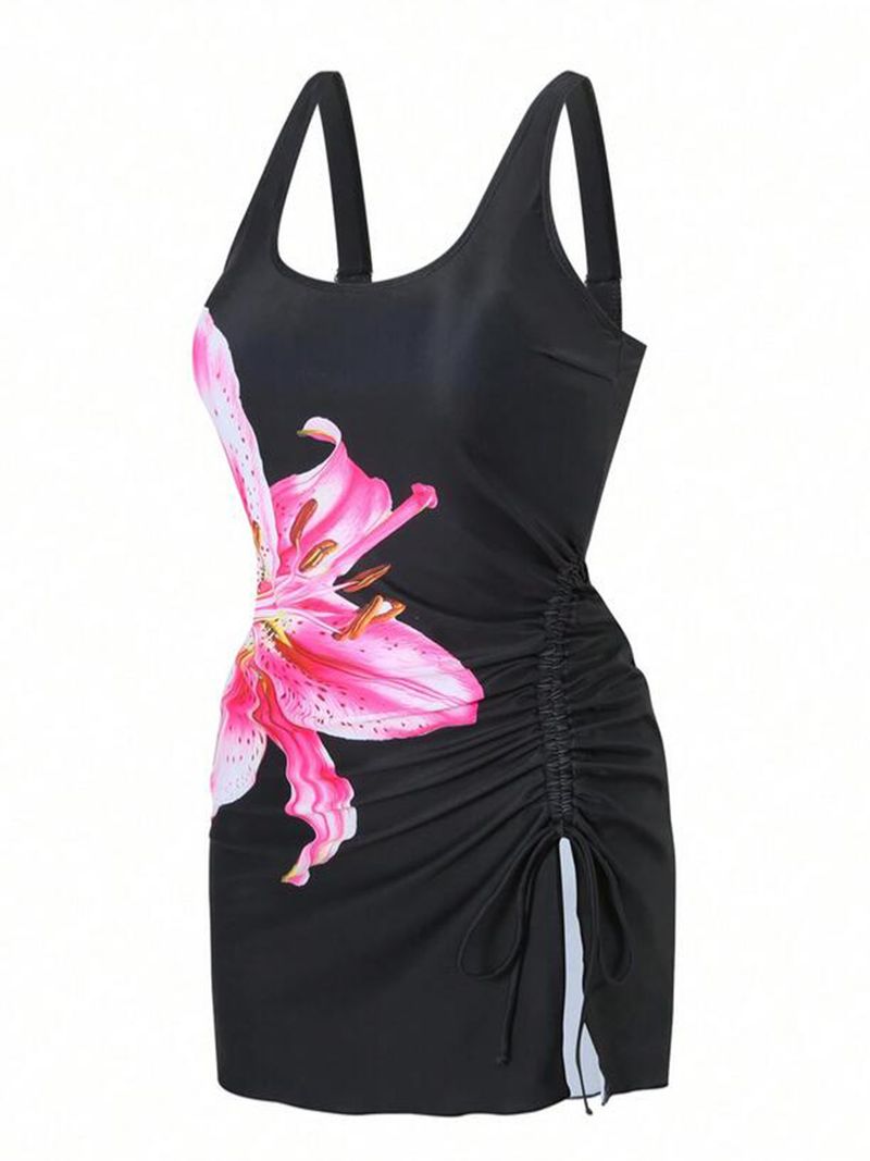 Women's Clothing Meat Covering Drawstring Design Split Women's Tankini Slim Swimsuit_voghion.com