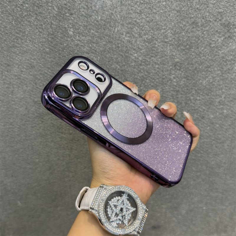 Electroplate Glitter Lens Protector Case For Iphone 16 15 14 13 12 Pro Max Wireless Magnetic Cover For 17 Air_voghion.com